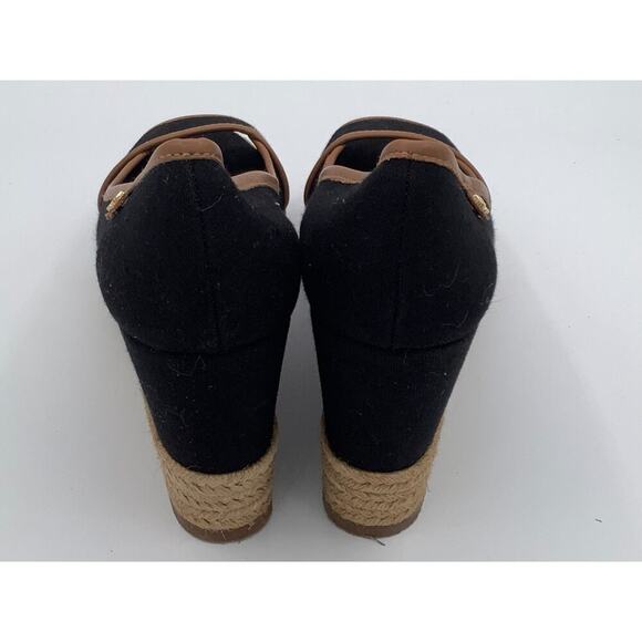 Tory Burch Black Wedges With Brown Details Woven Platform Size 38 1/2 - Picture 4 of 7